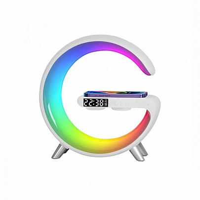 Mini Επιτραπέζιο Φωτιστικό Λευκό LED RGBW Με Ηχείο Bluetooth & Ξυπνητήρι Με Ασύρματη Φόρτιση Κινητού 15W
