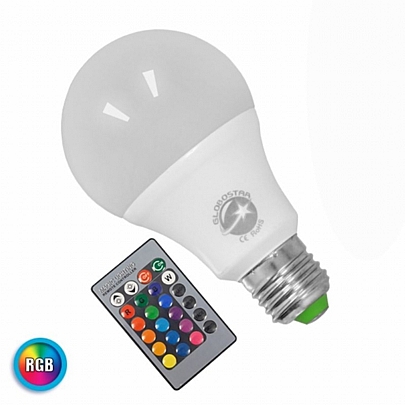 GloboStar RGB LED Λάμπα Ε27 Α70 Γλόμπος 8W Με Ασύρματο Χειριστήριο