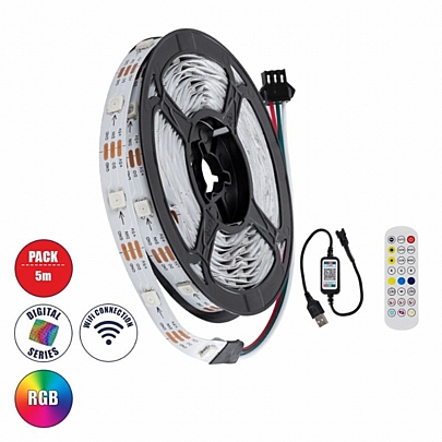 GloboStar Σετ Ταινία LED RGB 5m 36W/5m 150LED/5m 2880lm/m Mε Controller & WiFi Mobile APP Λευκό Σώμα