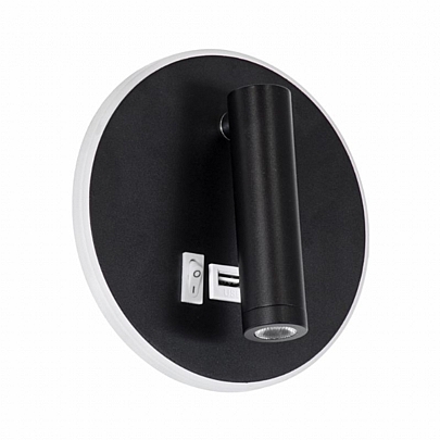 JERSEY LED Μαύρο Φωτιστικό Τοίχου 10W Με Φορτιστή USB 3Α Reading Light & 360° Κρυφός Φωτισμός Φυσικό Λευκό Φως