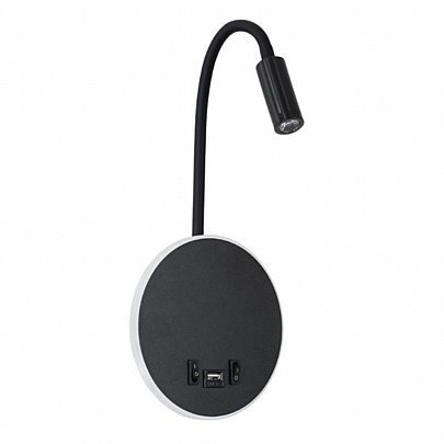 GOOSE LED Μαύρο Φωτιστικό Τοίχου 6W Με Φορτιστή USB 3Α Reading Light & 360° Κρυφός Φωτισμός Φυσικό Λευκό Φως