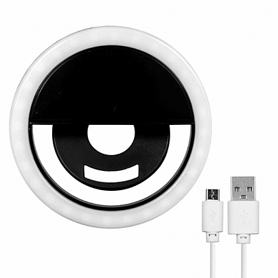 Selfie Ring Light LED Black For Smart Phone With Rechargeable Battery