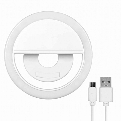 Selfie Ring Light LED Λευκό Για Smart Phone Με Επαναφορτιζόμενη Μπαταρία 