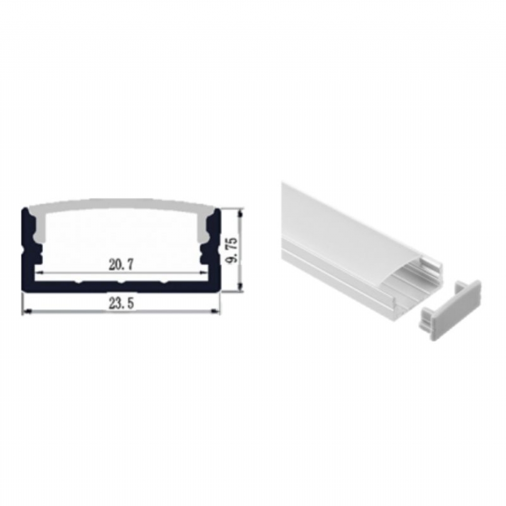 Προφίλ Αλουμινίου Ανιοδιωμένο Για Ταινίες LED Με Γαλακτούχο Κάλυμμα 2x1m PRO-00006