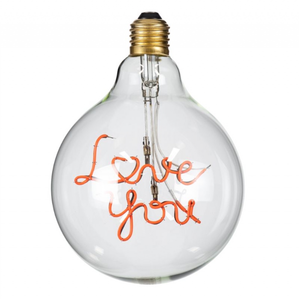 GloboStar LED Λάμπα LOVE YOU Filament E27 G125 Γλόμπος 4W Κόκκινο Φως