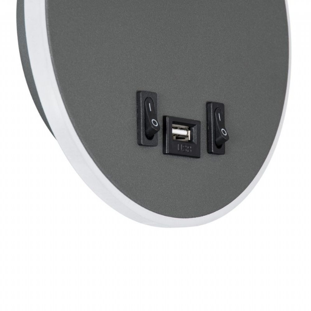 GOOSE LED Γκρι Ανθρακί Φωτιστικό Τοίχου 6W Με Φορτιστή USB 3Α Reading Light & 360° Κρυφός Φωτισμός Φυσικό Λευκό Φως - Image 4